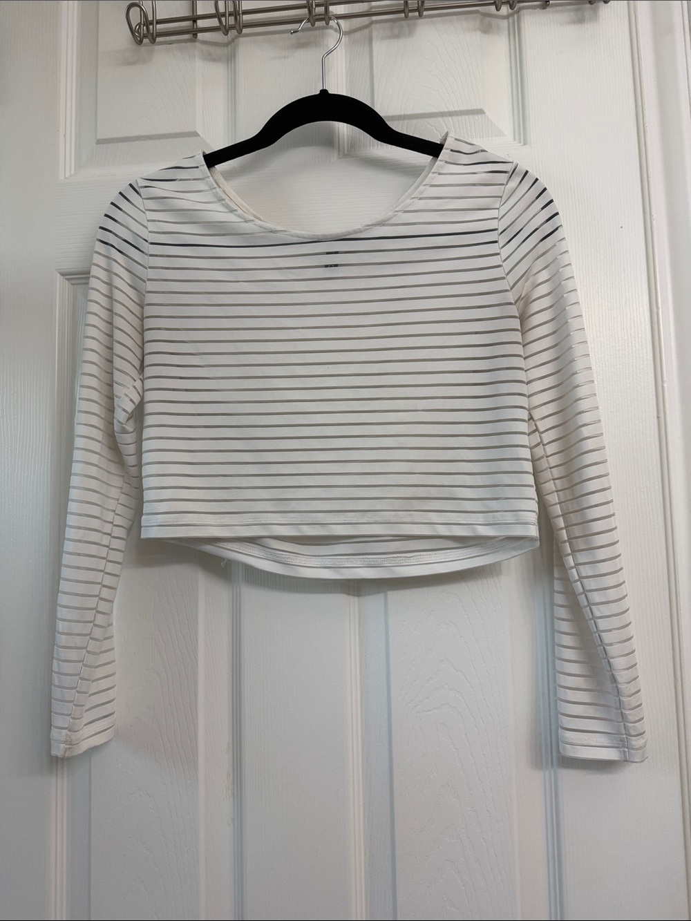H&M Divided White Striped Sheer Mesh Long Sleeve Crop Top